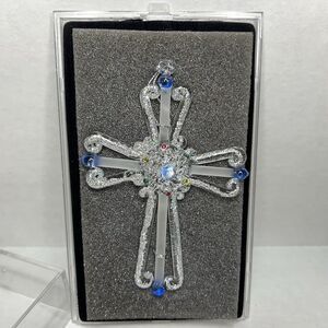 Unique Treasures Vintage Glass Ornament Cross Hand Spun Glass  Blue
